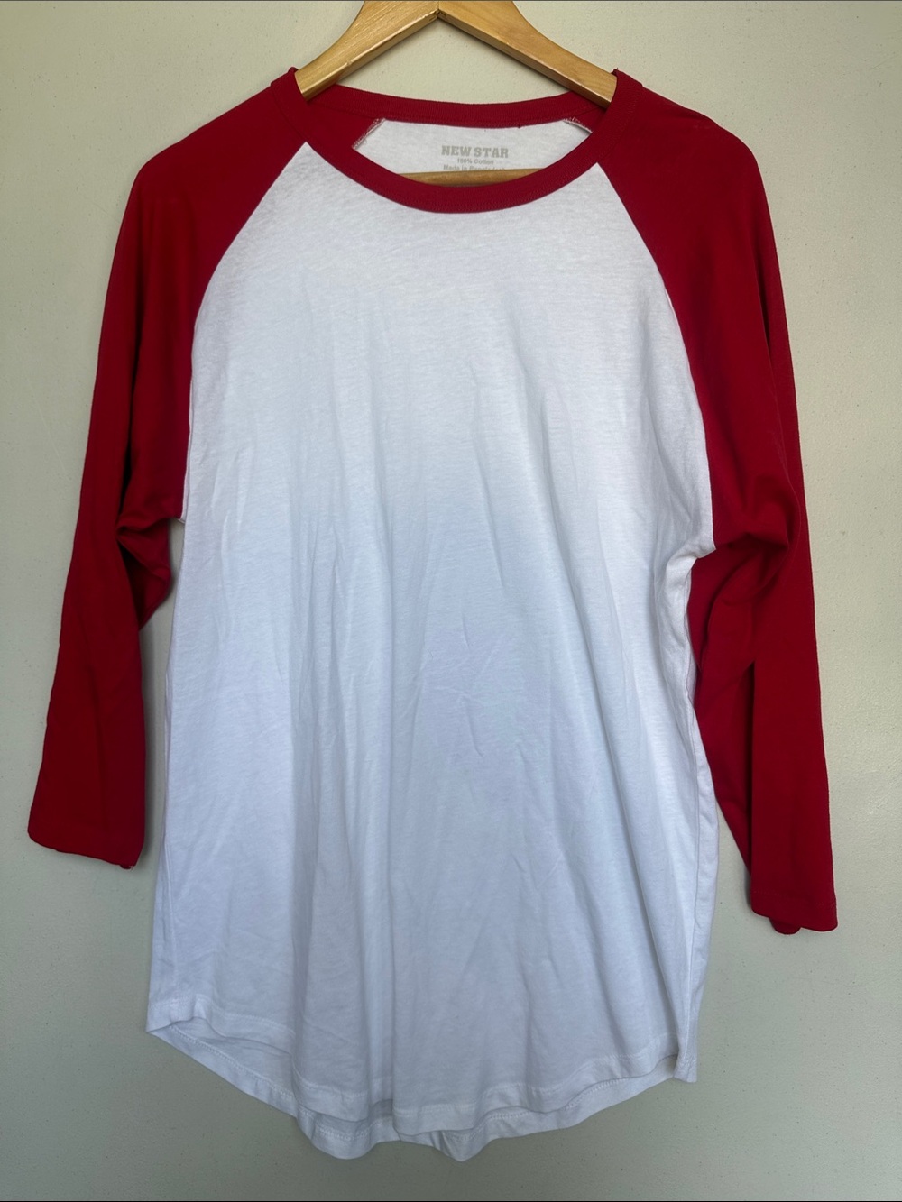 Men's Raglan Long Sleeve Tee in White and Red
